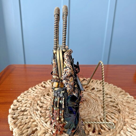 Chicos  Embellished Floral Clutch /Handbag‎ Beads, Sequins, Feathers Vintage - Picture 3 of 12